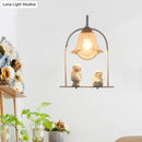 GobekUsa Nordic Iron Pendant Light with Flower Glass Shade - White Arched Frame, 1 Head, and Resin Angel Deco