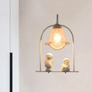 GobekUsa Nordic Iron Pendant Light with Flower Glass Shade - White Arched Frame, 1 Head, and Resin Angel Deco