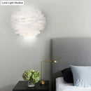 GobekUsa White Feather Nordic Wall Sconce with Blossoming Flower Design for Girls' Bedroom Lighting