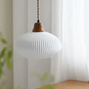 GobekUsa Brown Wood LED Pendant Lamp Ceramic Nordic Hanging Light Fixtures