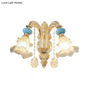 GobekUsa Nordic White Glass Flower Wall Mount Light with Crystal Drop - Gold Accent, Ideal for Bedroom - 1/2 Lights