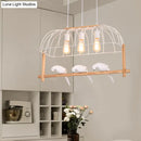 GobekUsa Nordic Style 3-Light Island Pendant with Elongated White Iron Cage and Bird Stand