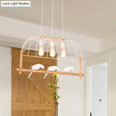 GobekUsa Nordic Style 3-Light Island Pendant with Elongated White Iron Cage and Bird Stand