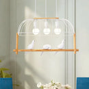 GobekUsa Nordic Style 3-Light Island Pendant with Elongated White Iron Cage and Bird Stand