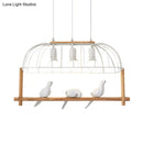 GobekUsa Nordic Style 3-Light Island Pendant with Elongated White Iron Cage and Bird Stand