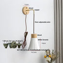 Nordic white ribbed ceramic wood wall sconce – bedroom pull chain light by Decorbites
