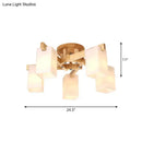 GobekUsa Nordic Cuboid Cream Glass Ceiling Lamp - Beige Semi Flush Mount Light for Living Room (3/5/8 Bulbs)