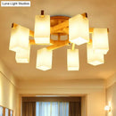GobekUsa Nordic Cuboid Cream Glass Ceiling Lamp - Beige Semi Flush Mount Light for Living Room (3/5/8 Bulbs)