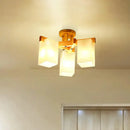 GobekUsa Nordic Cuboid Cream Glass Ceiling Lamp - Beige Semi Flush Mount Light for Living Room (3/5/8 Bulbs)