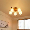 GobekUsa Nordic Cuboid Cream Glass Ceiling Lamp - Beige Semi Flush Mount Light for Living Room (3/5/8 Bulbs)