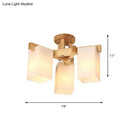 GobekUsa Nordic Cuboid Cream Glass Ceiling Lamp - Beige Semi Flush Mount Light for Living Room (3/5/8 Bulbs)
