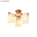GobekUsa Nordic Cuboid Cream Glass Ceiling Lamp - Beige Semi Flush Mount Light for Living Room (3/5/8 Bulbs)