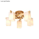 GobekUsa Nordic Cuboid Cream Glass Ceiling Lamp - Beige Semi Flush Mount Light for Living Room (3/5/8 Bulbs)