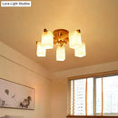 GobekUsa Nordic Cuboid Cream Glass Ceiling Lamp - Beige Semi Flush Mount Light for Living Room (3/5/8 Bulbs)