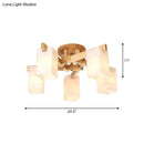 GobekUsa Nordic Cuboid Cream Glass Ceiling Lamp - Beige Semi Flush Mount Light for Living Room (3/5/8 Bulbs)