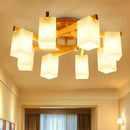 GobekUsa Nordic Cuboid Cream Glass Ceiling Lamp - Beige Semi Flush Mount Light for Living Room (3/5/8 Bulbs)