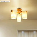 GobekUsa Nordic Cuboid Cream Glass Ceiling Lamp - Beige Semi Flush Mount Light for Living Room (3/5/8 Bulbs)