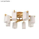 GobekUsa Nordic Cuboid Cream Glass Ceiling Lamp - Beige Semi Flush Mount Light for Living Room (3/5/8 Bulbs)
