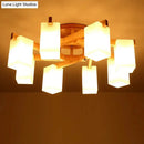 GobekUsa Nordic Cuboid Cream Glass Ceiling Lamp - Beige Semi Flush Mount Light for Living Room (3/5/8 Bulbs)