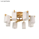 GobekUsa Nordic Cuboid Cream Glass Ceiling Lamp - Beige Semi Flush Mount Light for Living Room (3/5/8 Bulbs)