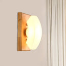 GobekUsa Frosted White Glass Arch Sconce - Nordic Single-Blue Wall Light with Wood Backplate