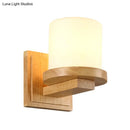GobekUsa Nordic Opal Matte Glass Wall Lamp with Wood Arm - 1-Light Sconce Fixture