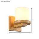 GobekUsa Nordic Opal Matte Glass Wall Lamp with Wood Arm - 1-Light Sconce Fixture