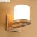 GobekUsa Nordic Opal Matte Glass Wall Lamp with Wood Arm - 1-Light Sconce Fixture