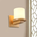 GobekUsa Nordic Opal Matte Glass Wall Lamp with Wood Arm - 1-Light Sconce Fixture