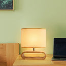 GobekUsa Nordic Oblong Wood Nightstand Lamp - 1-Light Bedside Table Light with Fabric Shade