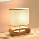 GobekUsa Nordic Oblong Wood Nightstand Lamp - 1-Light Bedside Table Light with Fabric Shade