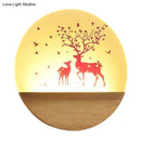 GobekUsa Nordic Wood Sconce with LED Mural Light, Deer/Bird Patterned Acrylic Shade - Ideal for Bedroom Wall Mount