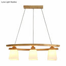 GobekUsa Nordic Wood Island Pendant Ceiling Light with Trapezoid White Glass Shade - 3-Light Dining Room Fixture