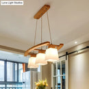GobekUsa Nordic Wood Island Pendant Ceiling Light with Trapezoid White Glass Shade - 3-Light Dining Room Fixture