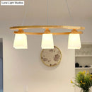GobekUsa Nordic Wood Island Pendant Ceiling Light with Trapezoid White Glass Shade - 3-Light Dining Room Fixture