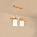 GobekUsa Nordic Wood Pendant Light with Opal Glass Cylinder and Resin Bird Decor