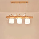 GobekUsa Nordic Wood Pendant Light with Opal Glass Cylinder and Resin Bird Decor