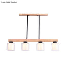 GobekUsa Nordic Wooden Linear Pendant with Double Glass Cylinder Shades for Restaurant Island Lighting (3/4-Head, White)