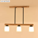 GobekUsa Nordic Wooden Linear Pendant with Double Glass Cylinder Shades for Restaurant Island Lighting (3/4-Head, White)