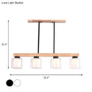 GobekUsa Nordic Wooden Linear Pendant with Double Glass Cylinder Shades for Restaurant Island Lighting (3/4-Head, White)