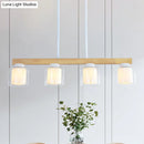 GobekUsa Nordic Wooden Linear Pendant with Double Glass Cylinder Shades for Restaurant Island Lighting (3/4-Head, White)