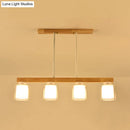 GobekUsa Nordic Wooden Linear Pendant with Double Glass Cylinder Shades for Restaurant Island Lighting (3/4-Head, White)