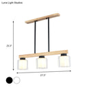 GobekUsa Nordic Wooden Linear Pendant with Double Glass Cylinder Shades for Restaurant Island Lighting (3/4-Head, White)