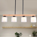 GobekUsa Nordic Wooden Linear Pendant with Double Glass Cylinder Shades for Restaurant Island Lighting (3/4-Head, White)