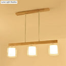 GobekUsa Nordic Wooden Linear Pendant with Double Glass Cylinder Shades for Restaurant Island Lighting (3/4-Head, White)