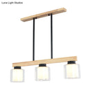 GobekUsa Nordic Wooden Linear Pendant with Double Glass Cylinder Shades for Restaurant Island Lighting (3/4-Head, White)