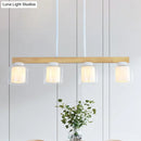 GobekUsa Nordic Wooden Linear Pendant with Double Glass Cylinder Shades for Restaurant Island Lighting (3/4-Head, White)