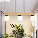GobekUsa Nordic Wooden Linear Pendant with Double Glass Cylinder Shades for Restaurant Island Lighting (3/4-Head, White)