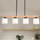 GobekUsa Nordic Wooden Linear Pendant with Double Glass Cylinder Shades for Restaurant Island Lighting (3/4-Head, White)
