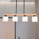 GobekUsa Nordic Wooden Linear Pendant with Double Glass Cylinder Shades for Restaurant Island Lighting (3/4-Head, White)
